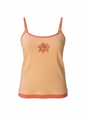 Messy Bun Just Chillin Peach Camisole Tank with Coral Trim and Floral Applique
